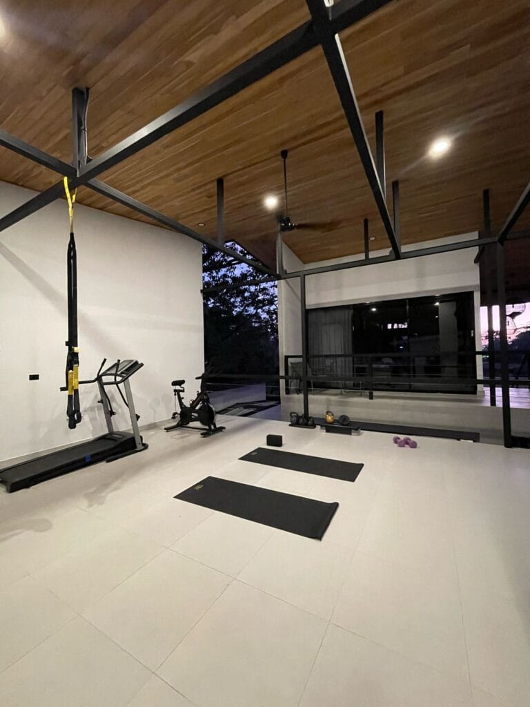 Indoor training area with mats and equipment at the Jiu Jitsu retreat