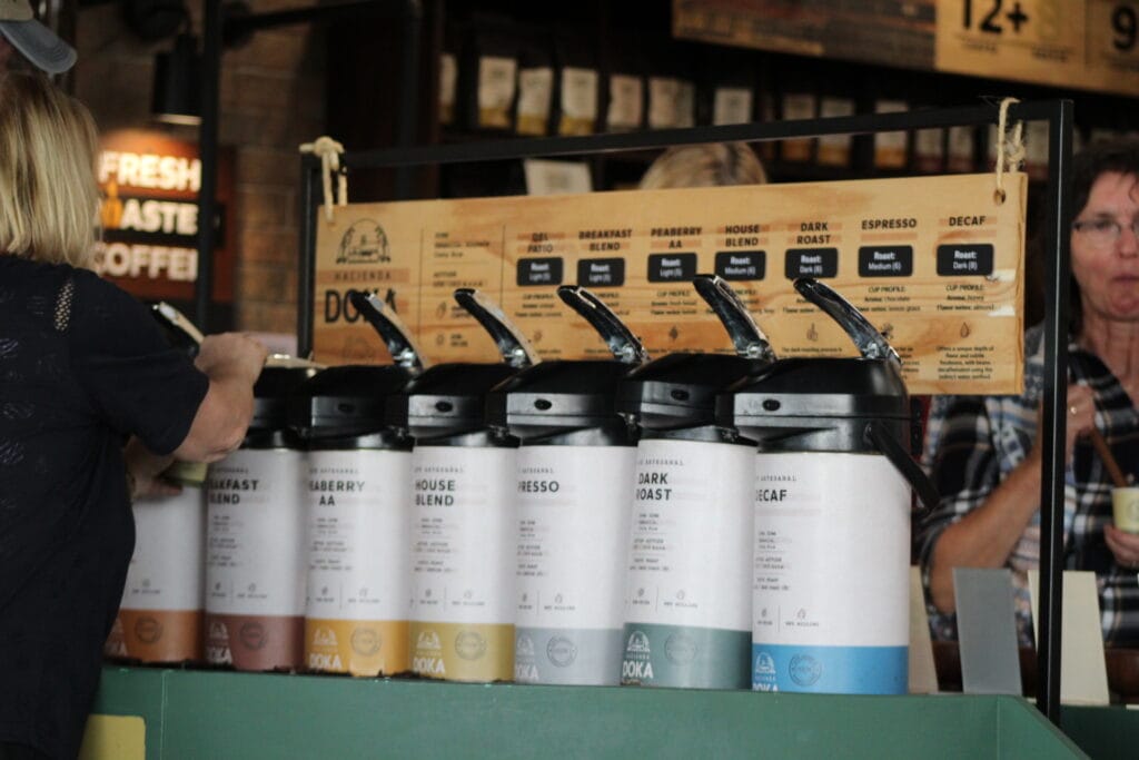 Coffee tasting setup at Doka Coffee Plantation in Costa Rica