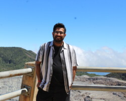 Traveler visiting Poas Volcano National Park in Costa Rica